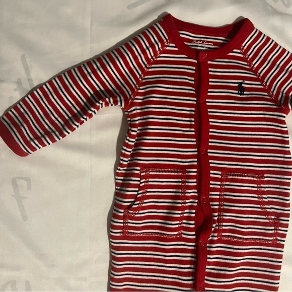 Ralph Lauren Long Sleeve Striped Footed Coverall in Red Multi Size 6 Months - Picture 4 of 15